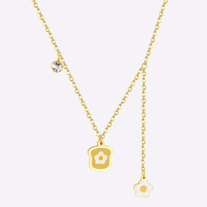 316L Stainless Steel Gold Bread Bus Vegetable Pendant Necklaces For Women With Free Chain Crystal Necklace collares