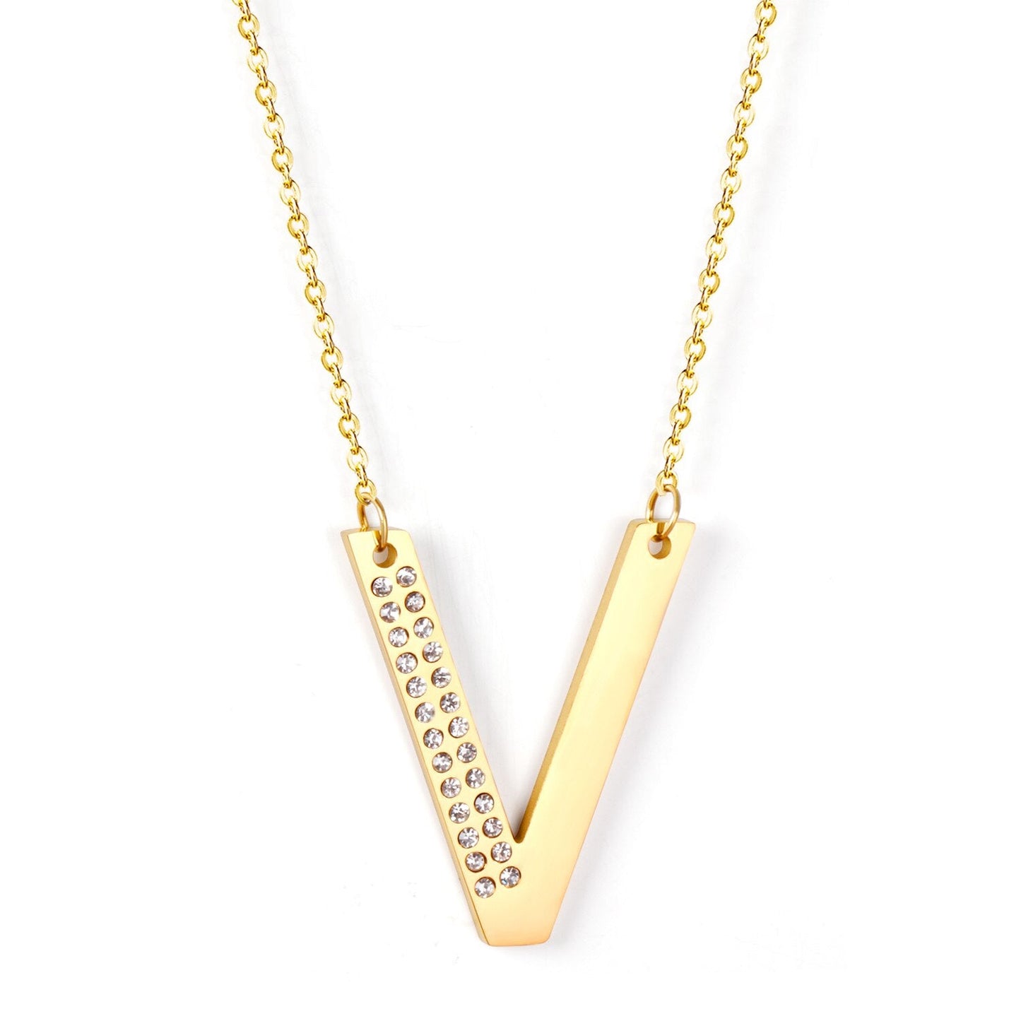 Stainless Steel Zircon Pendants Necklaces Gold Color Letter Necklace Chains Accessories Collars Choker Wholesale