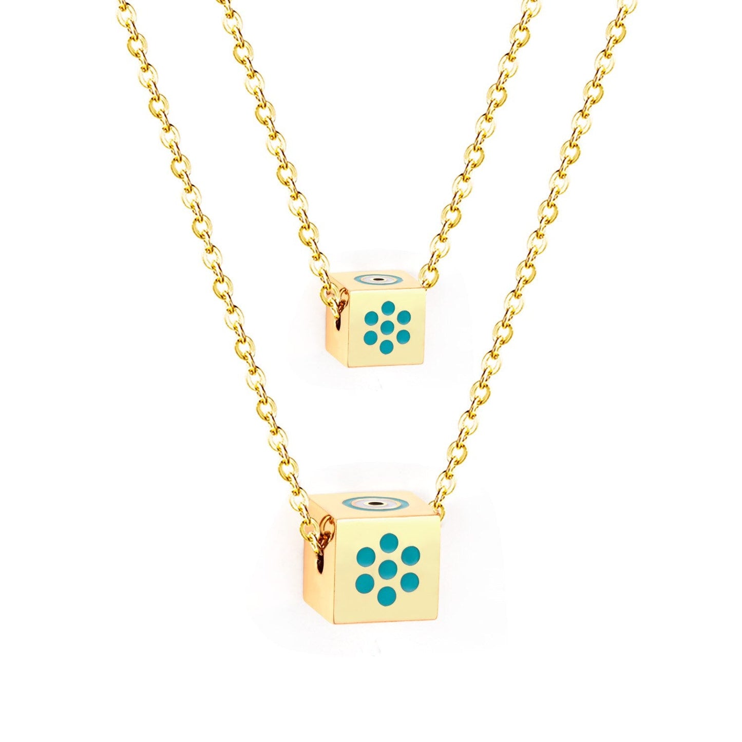 Men And Women Double Chain Necklace Stainless Steel Gold Silver Color Fashion Block Pendant Necklace Accessories