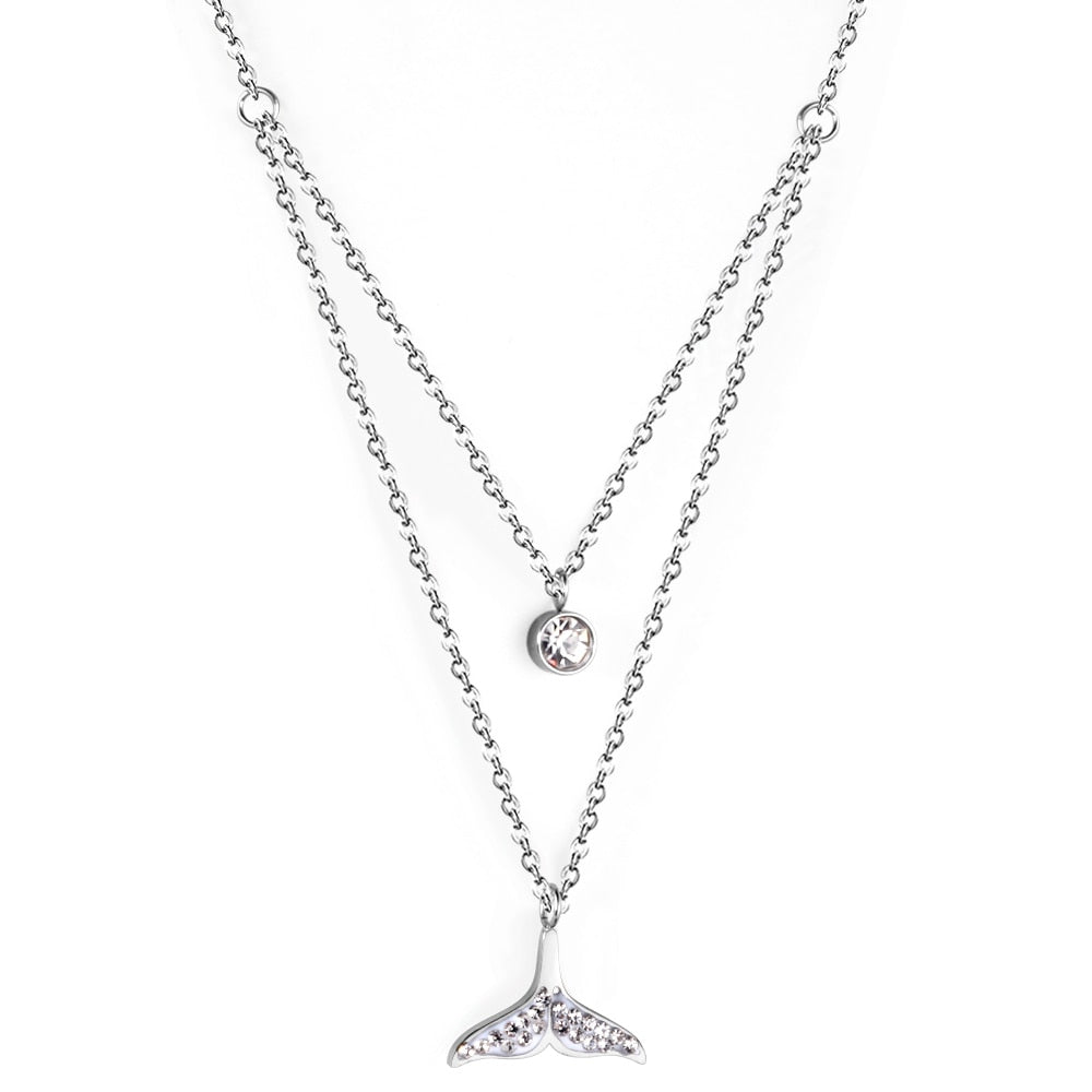 Necklace With Rhinestones For Women Cubic Zirconia Luxury Star Charm Fish Tail Collar For Girls