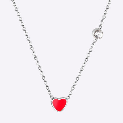 Red Heart Pendant With Crystal Stainless Steel Chain Necklace For Girls Fashion Party Jewellry Accessories 2021 Hot