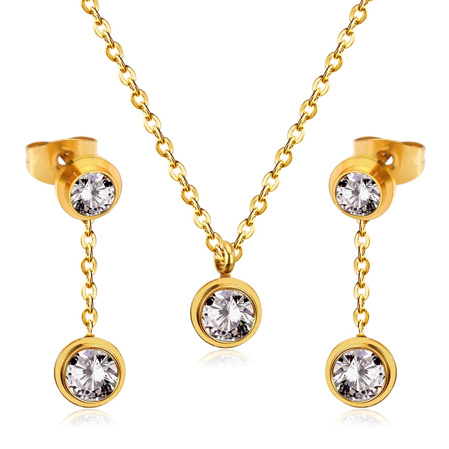 New Heart Shape Crystal Fashion Necklaces Droop Earrings Sets For Woman Dubai Wedding Jewelry Set pendientes bijoux