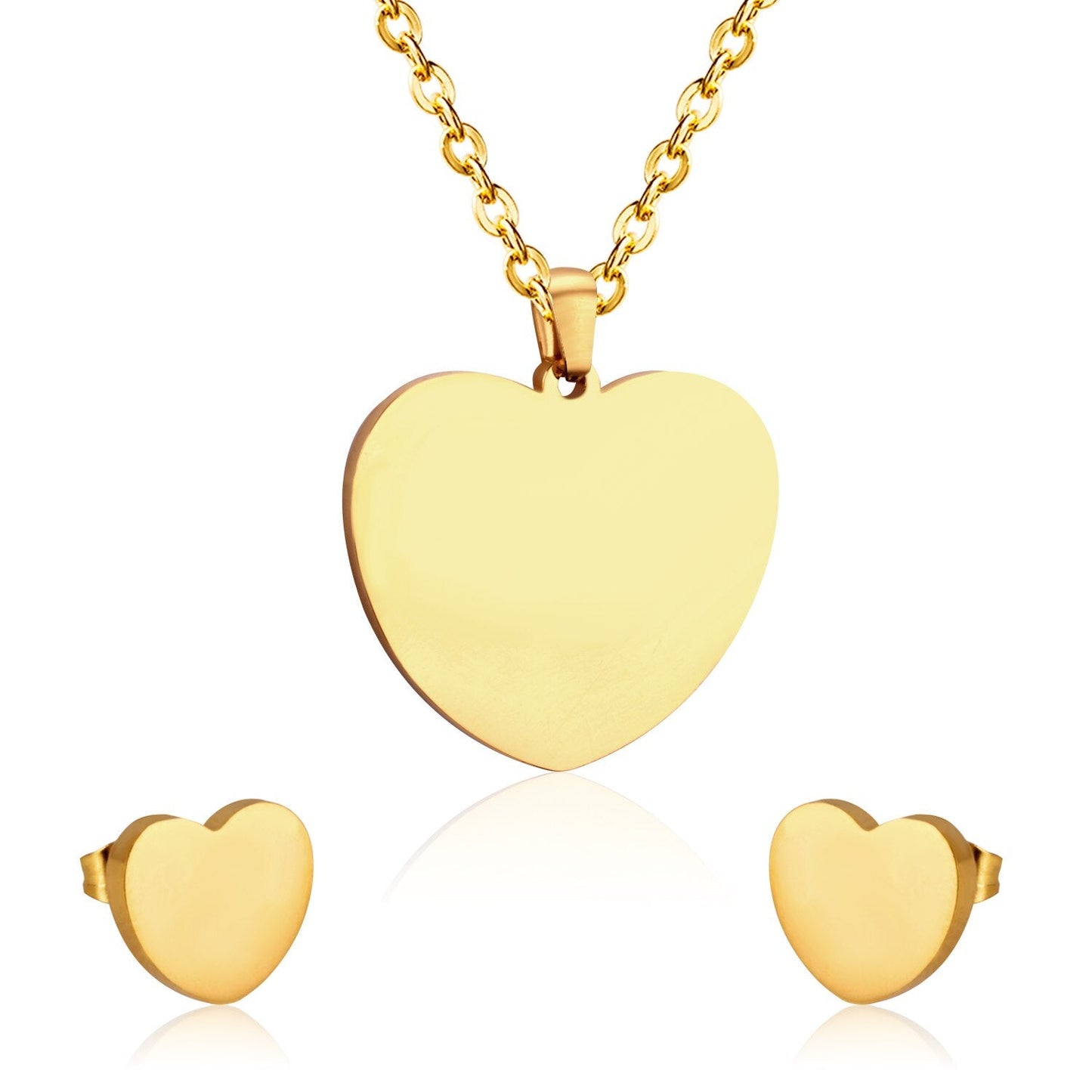 Heart Earrings Pendant Chain Necklace Jewelry Set For Women Girls Gold/Steel Wedding Dubai African Jewellery Sets
