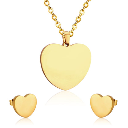 Heart Earrings Pendant Chain Necklace Jewelry Set For Women Girls Gold/Steel Wedding Dubai African Jewellery Sets
