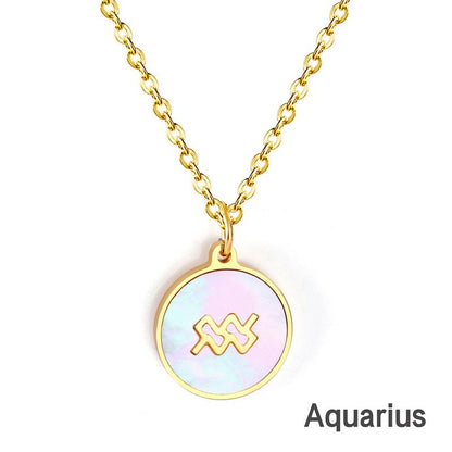 Shell Pendant Twelve Constellation Stainless Steel Necklace Man Jewelry For Women Choker Chain Necklace Collar 2021