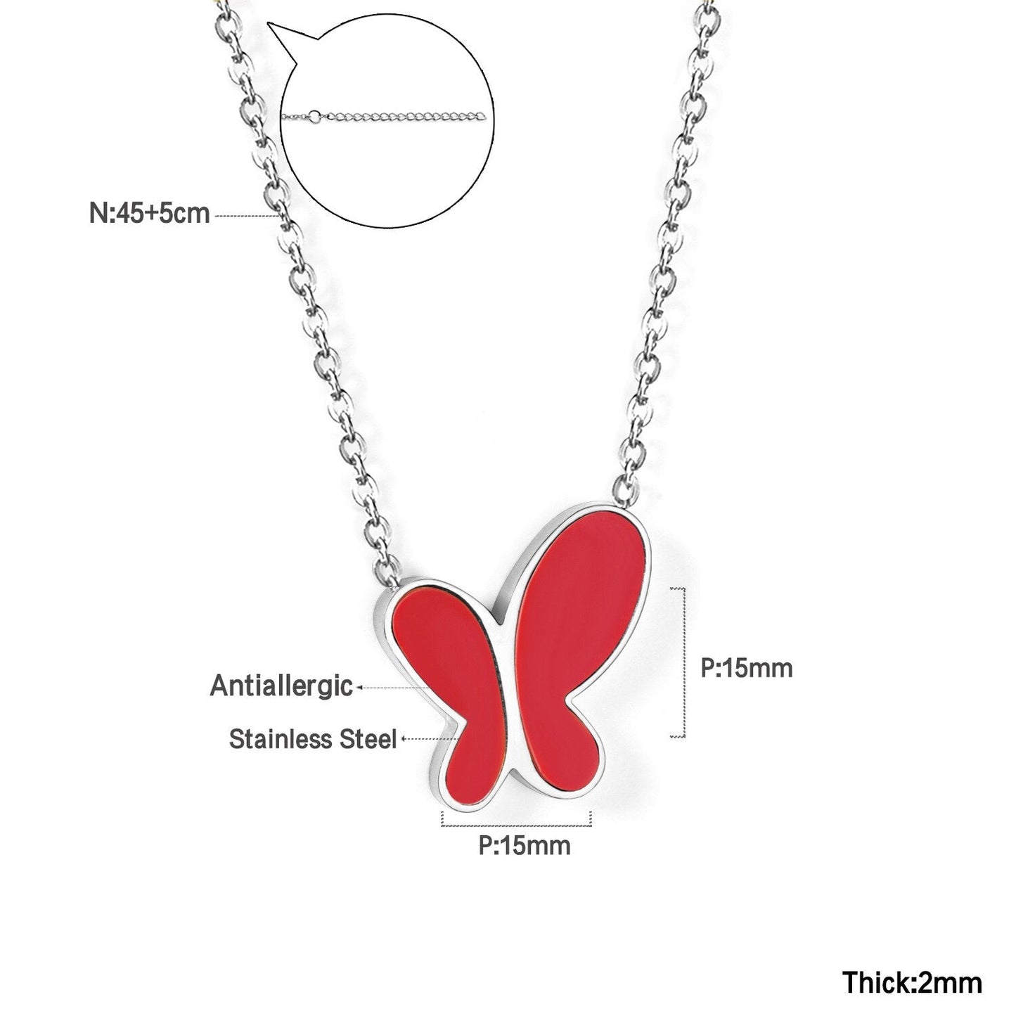 ASON Colorful Black White Shell Butterfly Chain Pendant Necklace Gold Color Stainless Steel for Women Fashion Jewelry