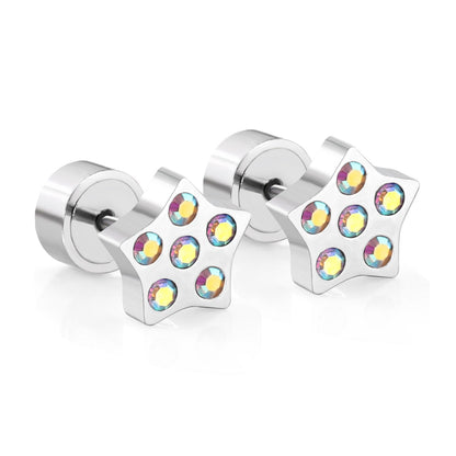ASON Lovely Star/Heart Shape With Round Colorful Cubic Zirconia Press Stud Earrings for Women/Girl Party Stylish Jewelry