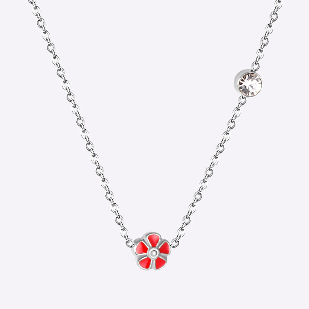 Korean Fashion Peach Blossom Stainless Steel Pendant Necklace For Women Office Chain Necklace Jewelry bijoux femme