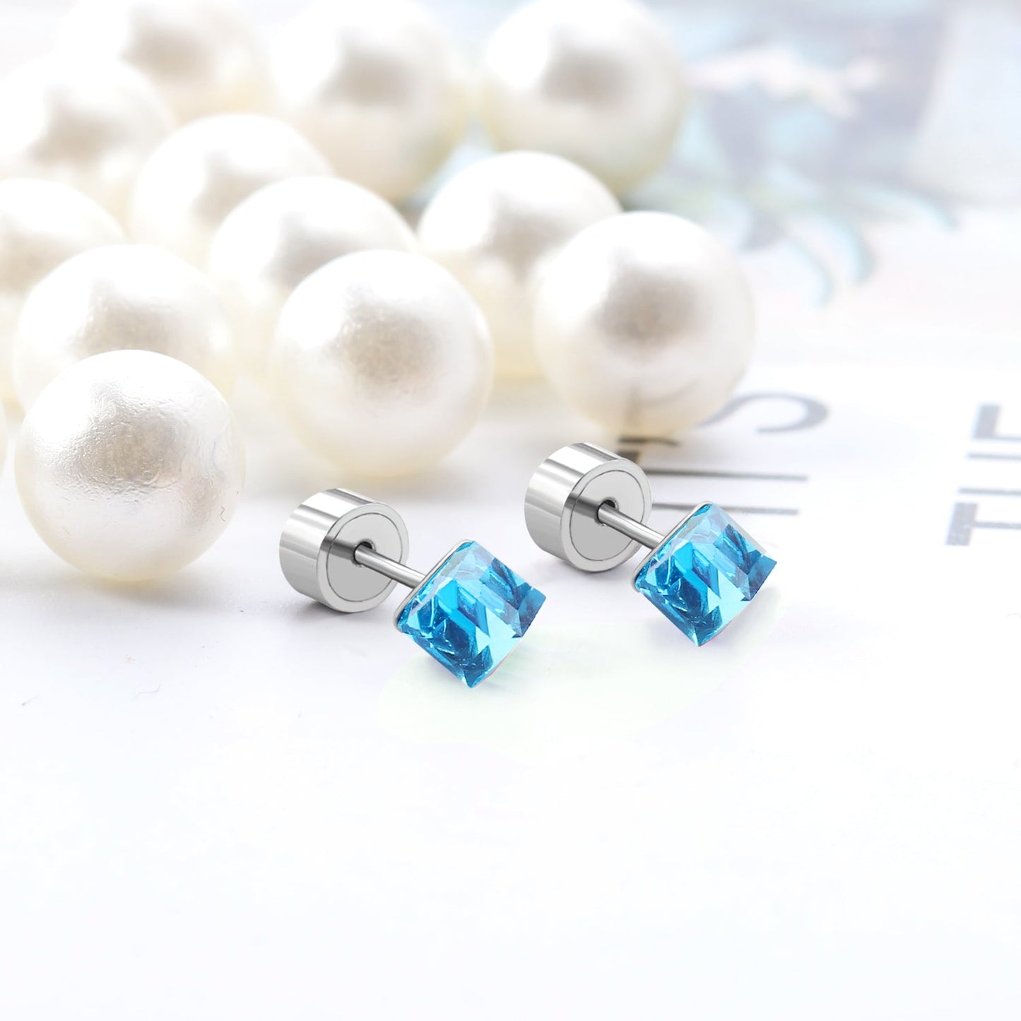 5mm Steel Mixed Color & Red & Lake Blue Tap Plug Earrings