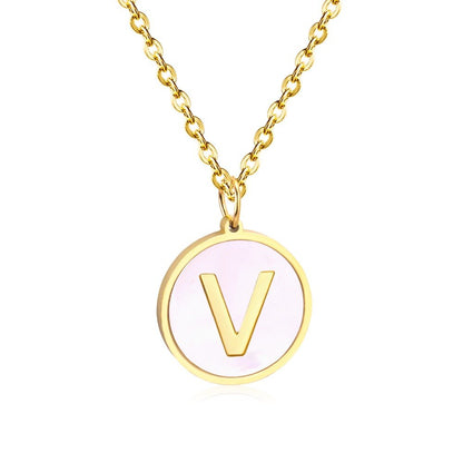 Stainless Steel Round Initial Pendant Necklace Gold Color 26 A-Z Letter Necklaces For Female Party Friend Wholesale