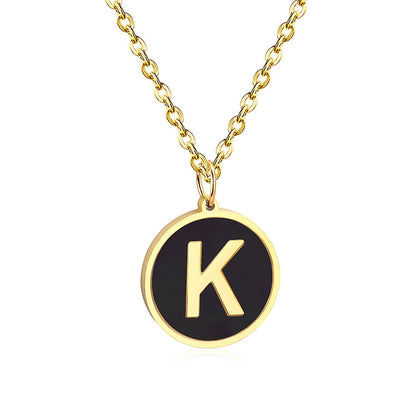 ASON New Punk Jewelry Gold Black Shell Choler Necklaces Stainless Steel 26 Letter Alphabet Pendant Necklaces Women/Girl