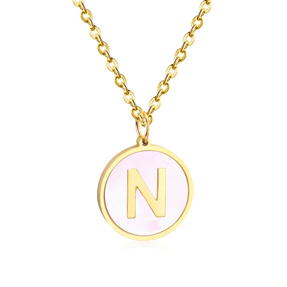 Stainless Steel Round Initial Pendant Necklace Gold Color 26 A-Z Letter Necklaces For Female Party Friend Wholesale