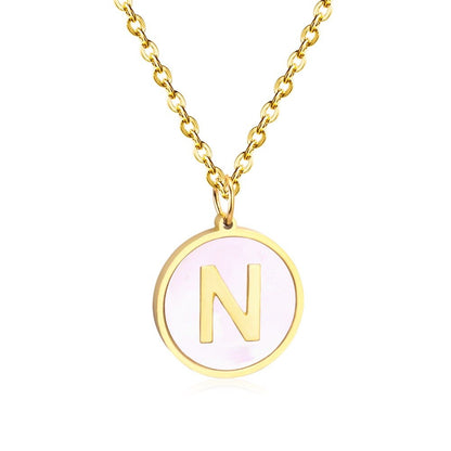 Stainless Steel Round Initial Pendant Necklace Gold Color 26 A-Z Letter Necklaces For Female Party Friend Wholesale
