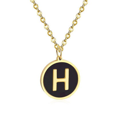 ASON New Punk Jewelry Gold Black Shell Choler Necklaces Stainless Steel 26 Letter Alphabet Pendant Necklaces Women/Girl