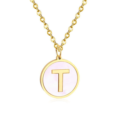 Stainless Steel Round Initial Pendant Necklace Gold Color 26 A-Z Letter Necklaces For Female Party Friend Wholesale