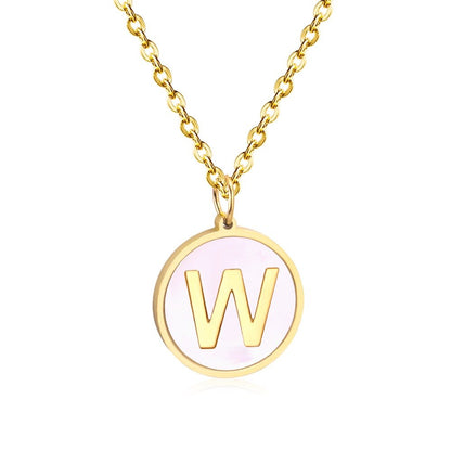 Stainless Steel Round Initial Pendant Necklace Gold Color 26 A-Z Letter Necklaces For Female Party Friend Wholesale