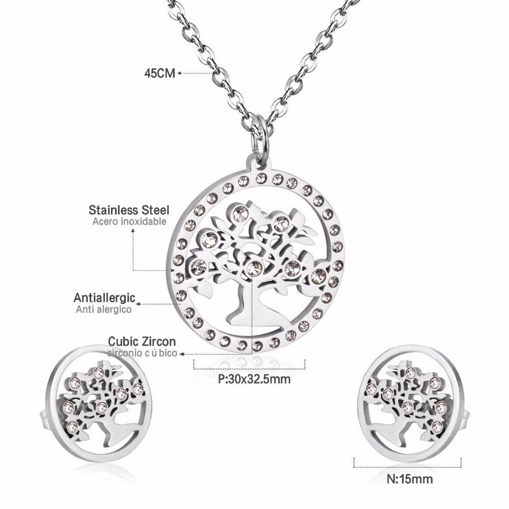 Korean Wedding Dubai Stainless Steel Jewelry Sets Tree Necklace Earrings For Women African Fashion Jewelry Sets