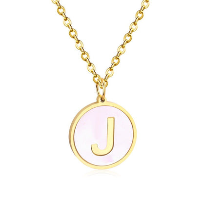Stainless Steel Round Initial Pendant Necklace Gold Color 26 A-Z Letter Necklaces For Female Party Friend Wholesale
