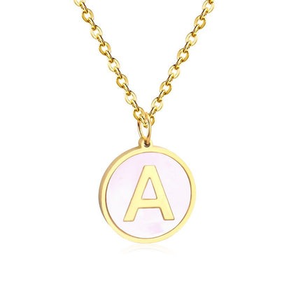 Stainless Steel Round Initial Pendant Necklace Gold Color 26 A-Z Letter Necklaces For Female Party Friend Wholesale