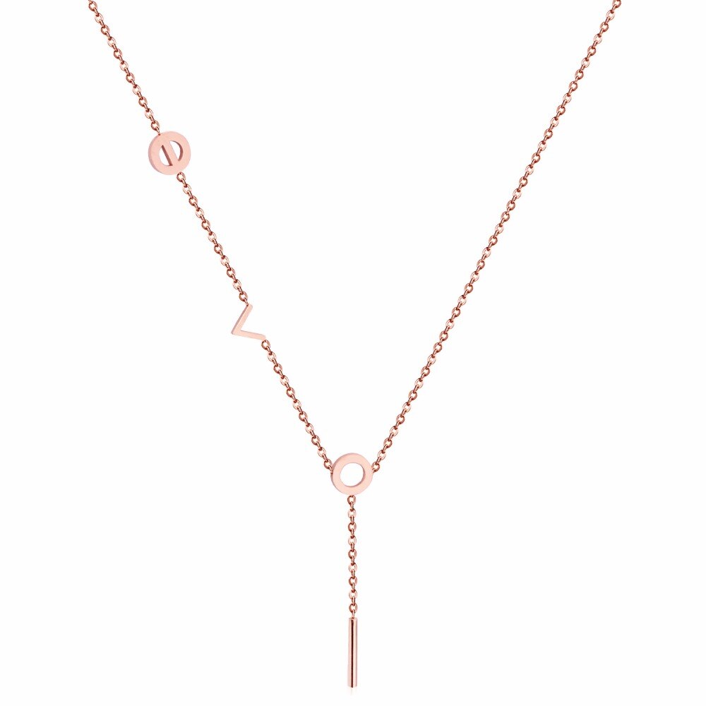 Fashion Jewelry Rose Gold "Love" Pendants Necklaces For Women 316L Stainless Steel Chains choker Necklace Set