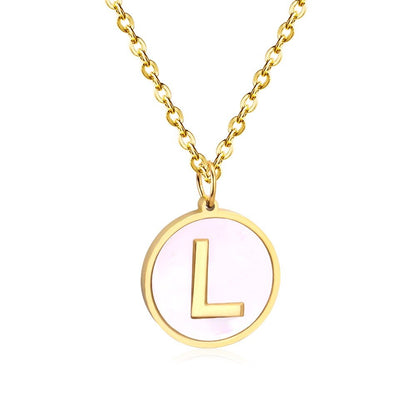 Stainless Steel Round Initial Pendant Necklace Gold Color 26 A-Z Letter Necklaces For Female Party Friend Wholesale