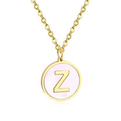Stainless Steel Round Initial Pendant Necklace Gold Color 26 A-Z Letter Necklaces For Female Party Friend Wholesale