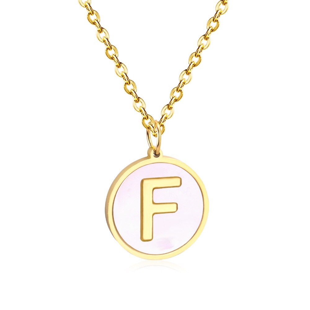 Stainless Steel Round Initial Pendant Necklace Gold Color 26 A-Z Letter Necklaces For Female Party Friend Wholesale