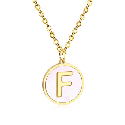 Stainless Steel Round Initial Pendant Necklace Gold Color 26 A-Z Letter Necklaces For Female Party Friend Wholesale