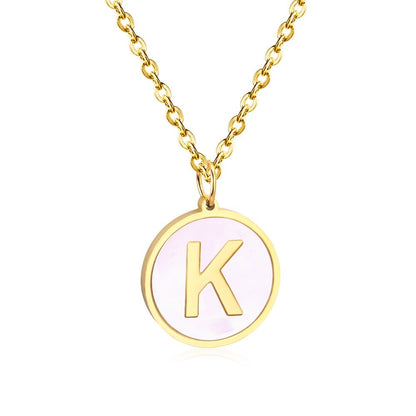 Stainless Steel Round Initial Pendant Necklace Gold Color 26 A-Z Letter Necklaces For Female Party Friend Wholesale