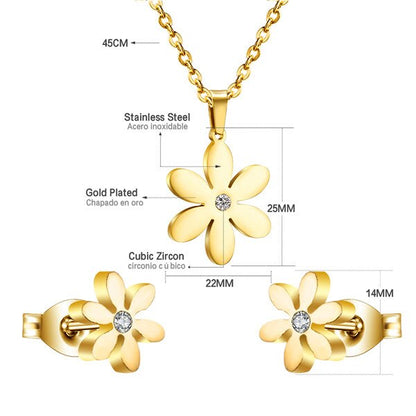 ASON Jewelry 316L Stainless Steel Gold Color Jewelry Sets for Women Flower Pendant Necklace Small Earrings for Femme