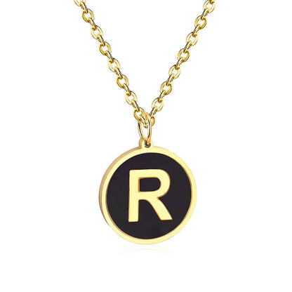 ASON New Punk Jewelry Gold Black Shell Choler Necklaces Stainless Steel 26 Letter Alphabet Pendant Necklaces Women/Girl