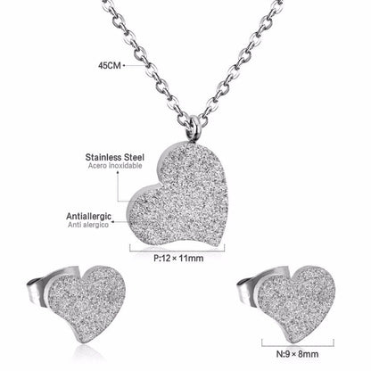 Hot Selling Heart Shaped Pendant CZ Necklace And Earrings Set In Jewelry For Women With Free Chain Jewellry Parts