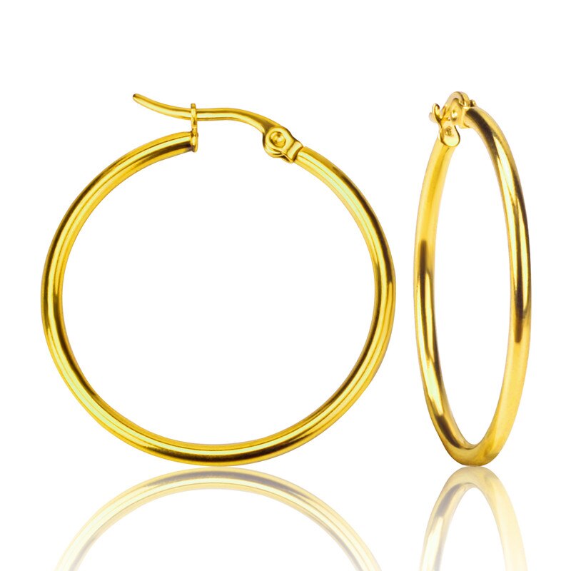 Classical Stainless Steel Earings 25mm Gold Steel color Zircon Hoop Earrings Set for Women's Fashion Jewelry brinco