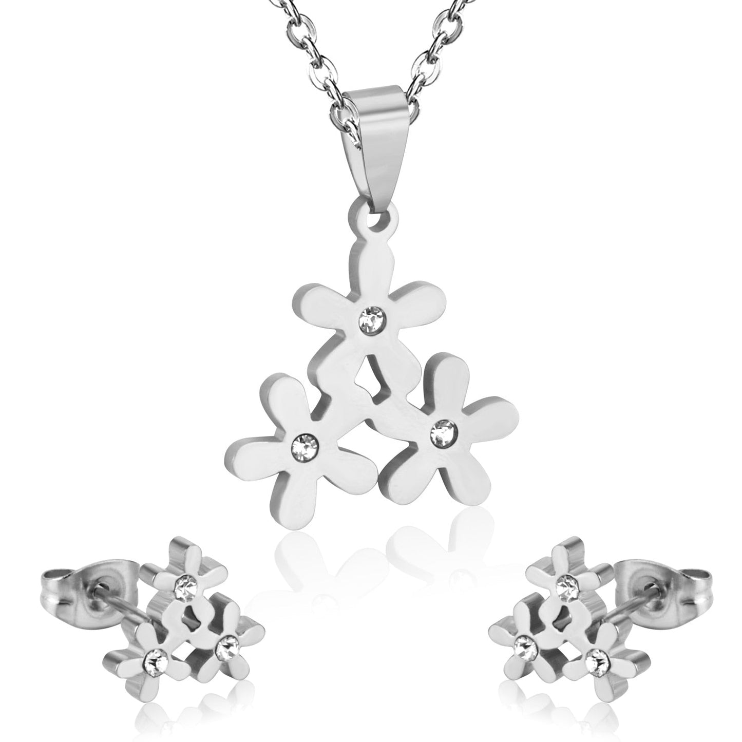 Stainless Steel Jewelry Sets For Women Bridal Dubai Flower Crystal Earrings Necklace Jewellery Set Accessories