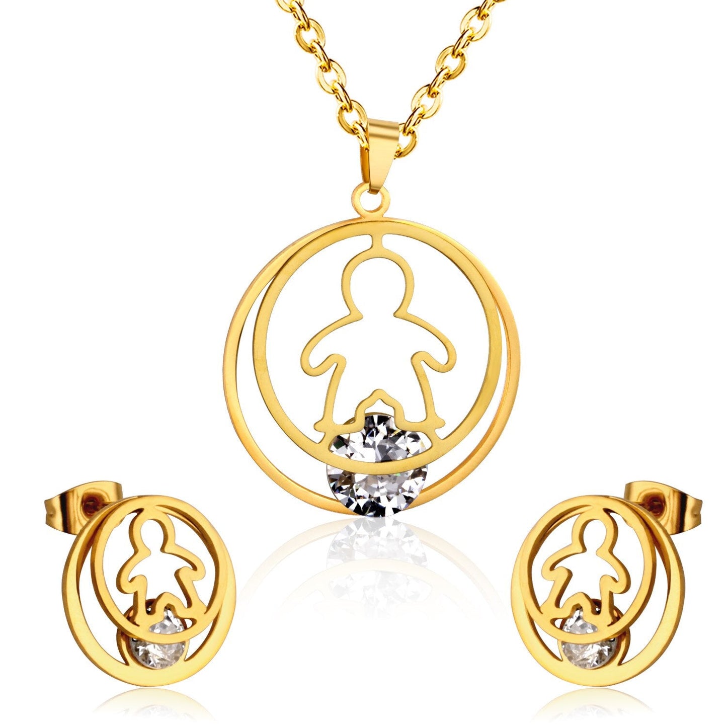 Fashion Gold Necklace Earring Jewellery Set Stainless SteelCrystal Wedding Bridal Dubai Jewelry Set For Girl Women