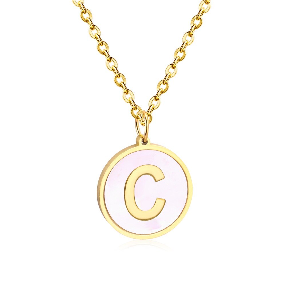 Stainless Steel Round Initial Pendant Necklace Gold Color 26 A-Z Letter Necklaces For Female Party Friend Wholesale