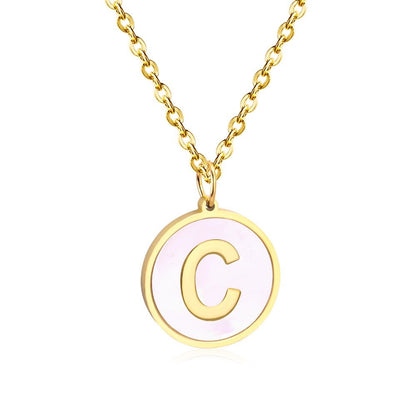 Stainless Steel Round Initial Pendant Necklace Gold Color 26 A-Z Letter Necklaces For Female Party Friend Wholesale
