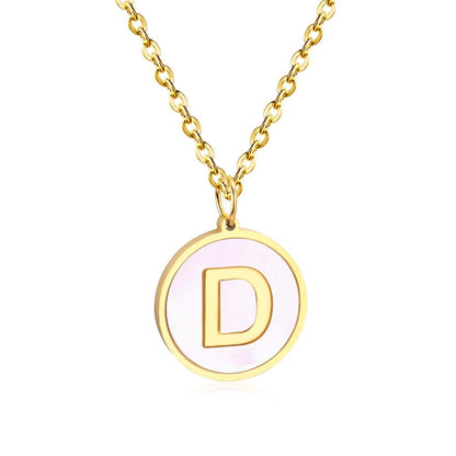 Stainless Steel Round Initial Pendant Necklace Gold Color 26 A-Z Letter Necklaces For Female Party Friend Wholesale