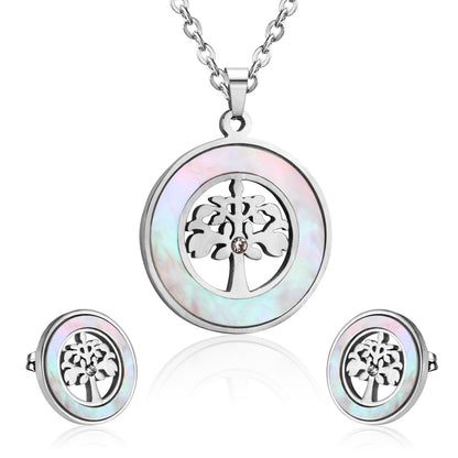 Gold Stainless steel Shell African Wedding Dubai Bridal Jewelry set Indian Tree Necklace Earrings Jewellery Set