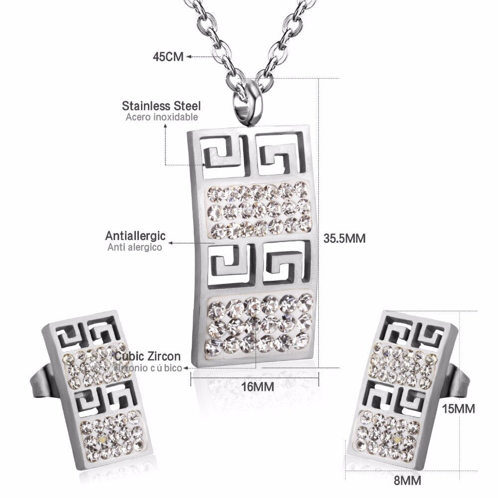 Trendy Stainless Steel Dubai Jewelry Set Geometry Pendant Necklace Earrings Crystal For Women Girls Jewelry Sets