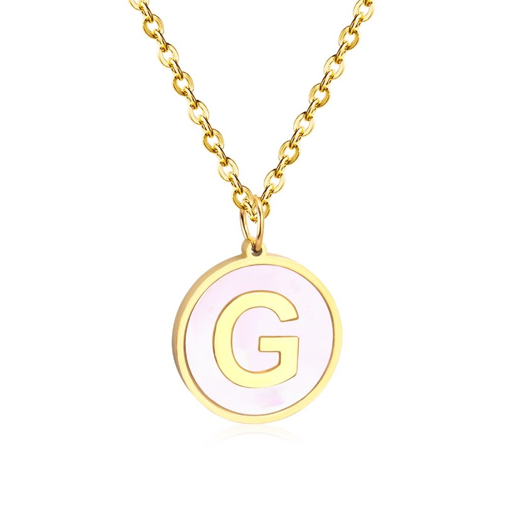 Stainless Steel Round Initial Pendant Necklace Gold Color 26 A-Z Letter Necklaces For Female Party Friend Wholesale