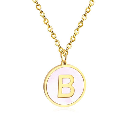 Stainless Steel Round Initial Pendant Necklace Gold Color 26 A-Z Letter Necklaces For Female Party Friend Wholesale