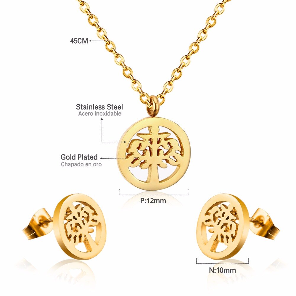 Tree Necklace Earrings Wedding Dubai Jewelry Sets For Women Girls Gold/Steel Indian Bridal Jewelry Sets Jewellery