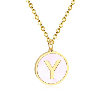 Stainless Steel Round Initial Pendant Necklace Gold Color 26 A-Z Letter Necklaces For Female Party Friend Wholesale