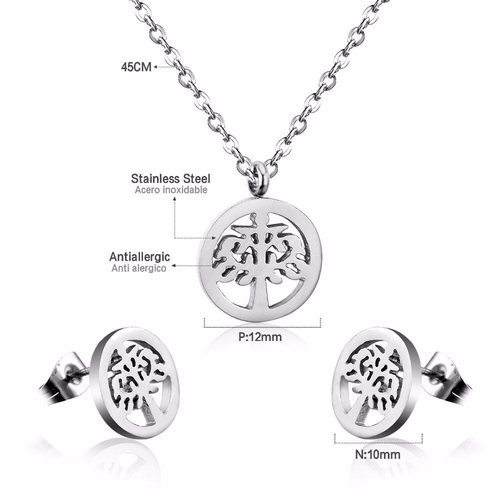 Tree Necklace Earrings Wedding Dubai Jewelry Sets For Women Girls Gold/Steel Indian Bridal Jewelry Sets Jewellery