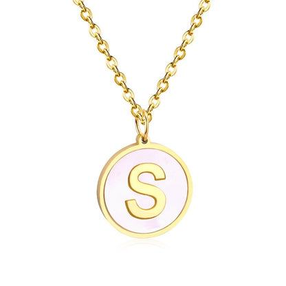 Stainless Steel Round Initial Pendant Necklace Gold Color 26 A-Z Letter Necklaces For Female Party Friend Wholesale