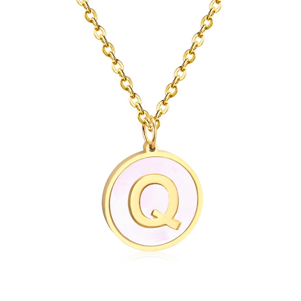 Stainless Steel Round Initial Pendant Necklace Gold Color 26 A-Z Letter Necklaces For Female Party Friend Wholesale