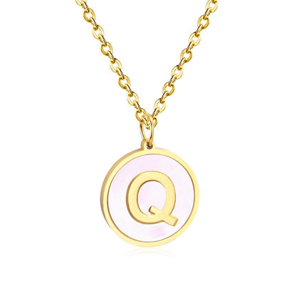 Stainless Steel Round Initial Pendant Necklace Gold Color 26 A-Z Letter Necklaces For Female Party Friend Wholesale