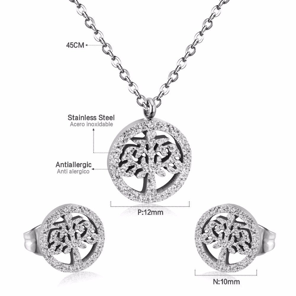Tree Necklace Earrings Wedding Dubai Jewelry Sets For Women Girls Gold/Steel Indian Bridal Jewelry Sets Jewellery