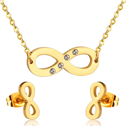 Stainless Steel Dubai African Jewelry Sets Letter With Round Crystal Necklace Earring Sets For Women Accessroies